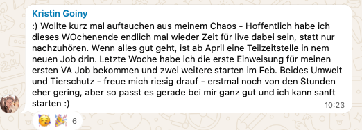 WhatsApp-Nachricht einer Teilnehmerin von Own Your Income